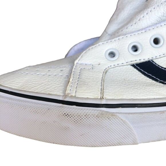Premium Leather Vans White/Navy Size 9.5 - Picture 6 of 14